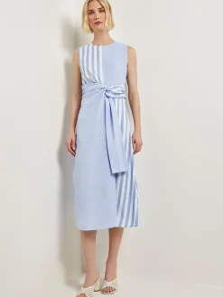 Dresses|Misook Modern Fit Midi A-Line Dress - Split Pattern Cotton AdriaticBlue/NewIvory