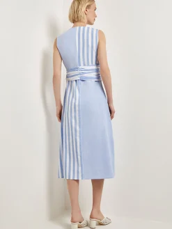 Dresses|Misook Modern Fit Midi A-Line Dress - Split Pattern Cotton AdriaticBlue/NewIvory