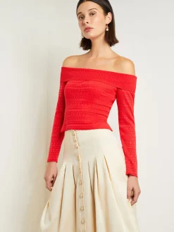 Tops & Tees|Misook Modern Fit Off-The-Shoulder Burnout Knit Top RadiantPink