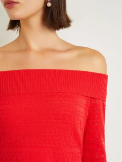 Tops & Tees|Misook Modern Fit Off-The-Shoulder Burnout Knit Top RadiantPink