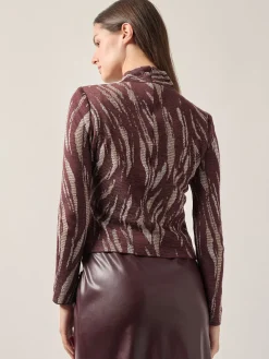 Tops & Tees|Misook Modern Fit Oval Front Cutout Jacquard Knit Top Mahogany/Macchiato/NewIvory