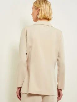 Jackets & Coats|Misook Modern Fit Single Button Jacket - Lace Tie Detail Woven Biscotti