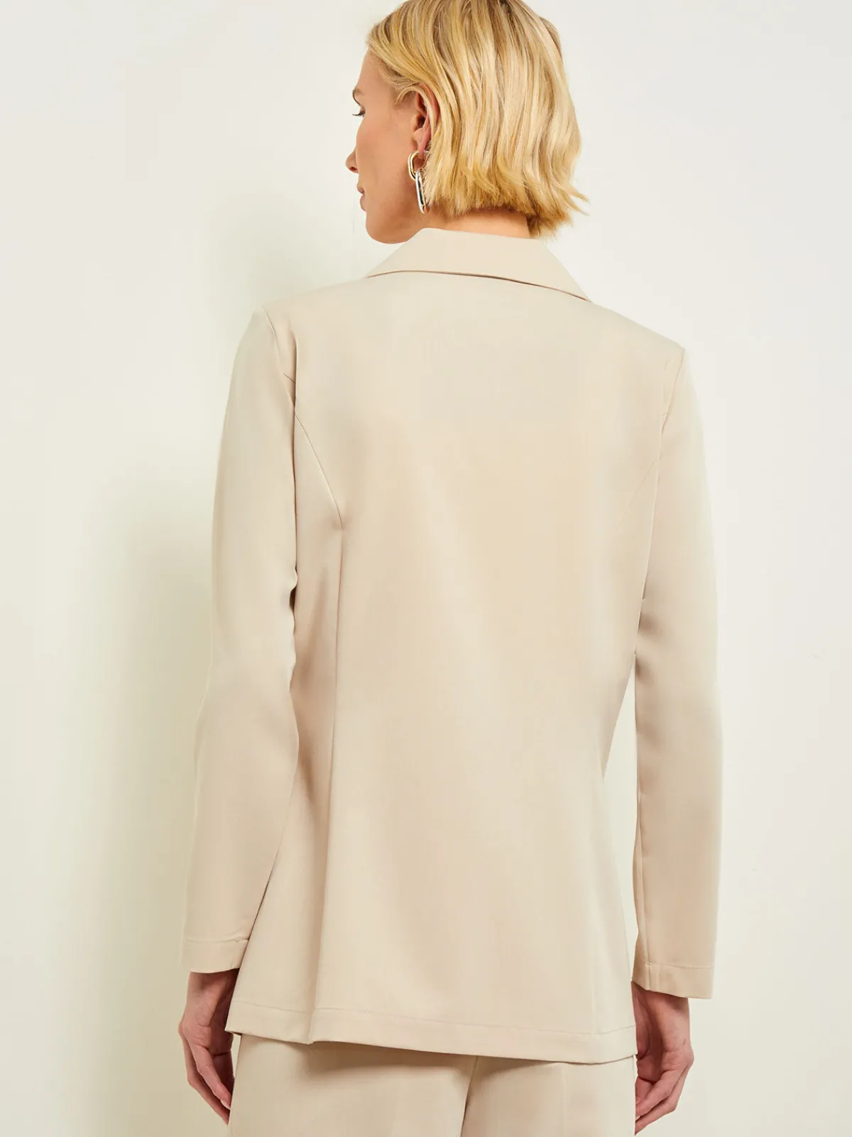 Jackets & Coats|Misook Modern Fit Single Button Jacket - Lace Tie Detail Woven Biscotti