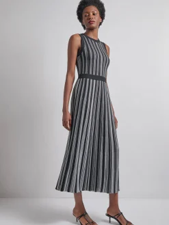 Dresses|Misook Modern Fit Sleeveless Soft Ribbed Knit Belted Maxi Dress Black/White