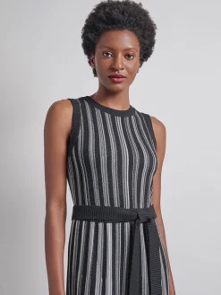 Dresses|Misook Modern Fit Sleeveless Soft Ribbed Knit Belted Maxi Dress Black/White