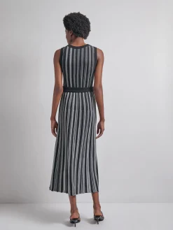 Dresses|Misook Modern Fit Sleeveless Soft Ribbed Knit Belted Maxi Dress Black/White