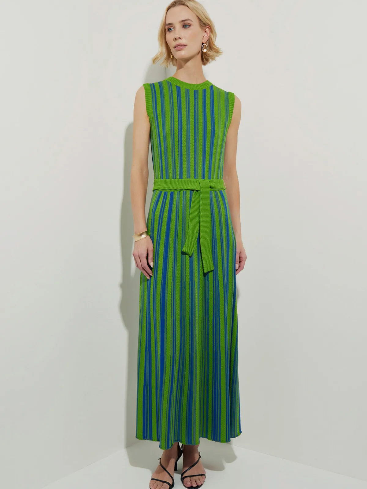 Dresses|Misook Modern Fit Sleeveless Soft Ribbed Knit Belted Maxi Dress Satinsky/MatisseGreen