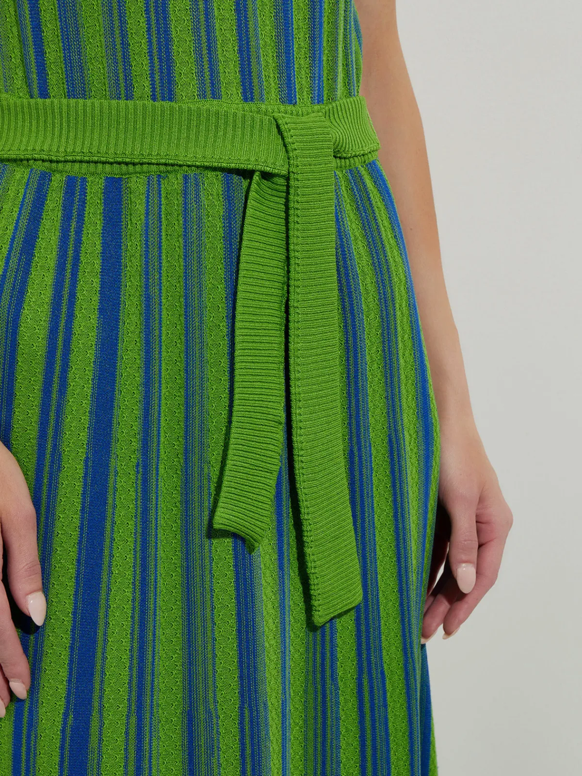 Dresses|Misook Modern Fit Sleeveless Soft Ribbed Knit Belted Maxi Dress Satinsky/MatisseGreen