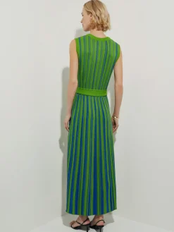 Dresses|Misook Modern Fit Sleeveless Soft Ribbed Knit Belted Maxi Dress Satinsky/MatisseGreen