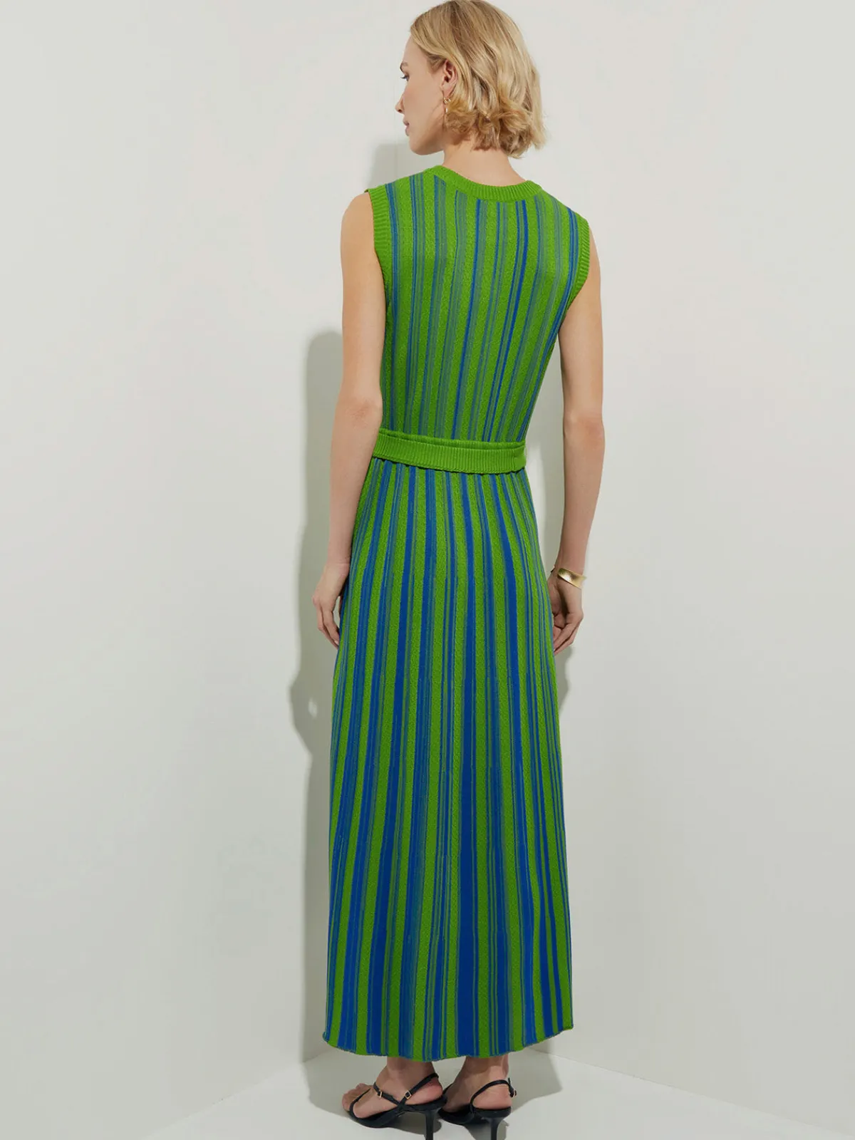 Dresses|Misook Modern Fit Sleeveless Soft Ribbed Knit Belted Maxi Dress Satinsky/MatisseGreen