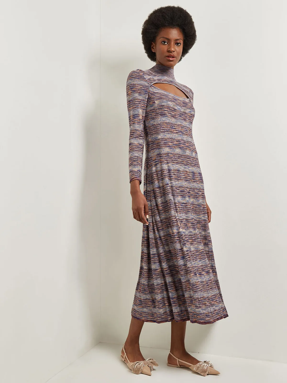 Dresses|Misook Modern Fit-and-Flare Melange Knit Cutout Maxi Dress StarryNightBlue/Sangria/Goldenwood/Parchment/CornflowerBlue/NewIvory