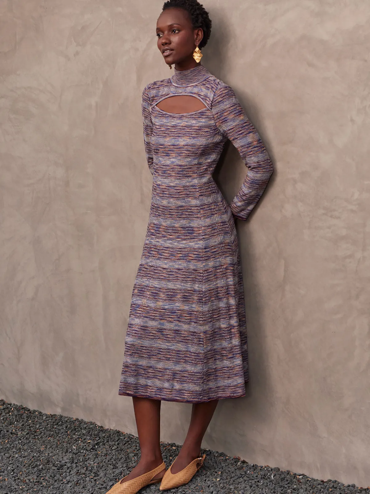 Dresses|Misook Modern Fit-and-Flare Melange Knit Cutout Maxi Dress StarryNightBlue/Sangria/Goldenwood/Parchment/CornflowerBlue/NewIvory
