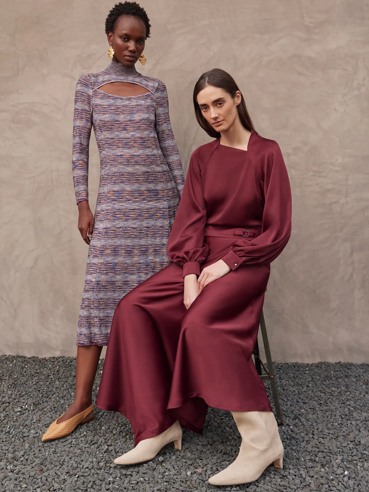 Dresses|Misook Modern Fit-and-Flare Melange Knit Cutout Maxi Dress StarryNightBlue/Sangria/Goldenwood/Parchment/CornflowerBlue/NewIvory