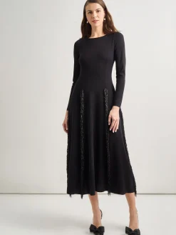 Dresses|Misook Modern Fit-and-Flare Sequin Princess Seam Knit Maxi Dress Black