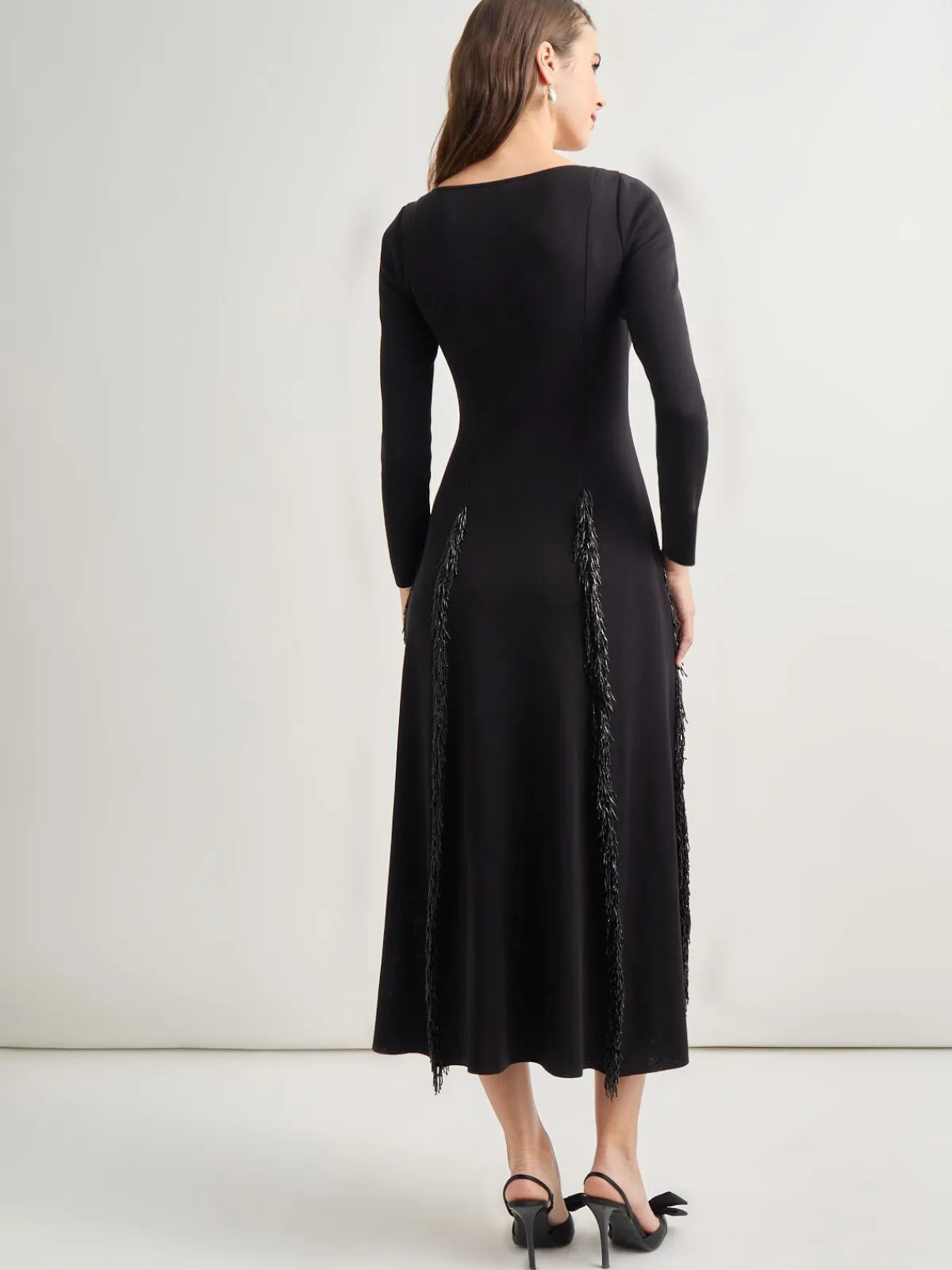 Dresses|Misook Modern Fit-and-Flare Sequin Princess Seam Knit Maxi Dress Black