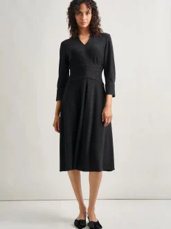 Dresses|Misook Modern Fit-and-Flare Sparkle Stretch Woven Midi Dress Black