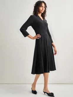 Dresses|Misook Modern Fit-and-Flare Sparkle Stretch Woven Midi Dress Black