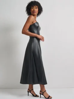 Dresses|Misook Modern Fit-and-Flare Vegan Leather Princess Seam Maxi Dress Black