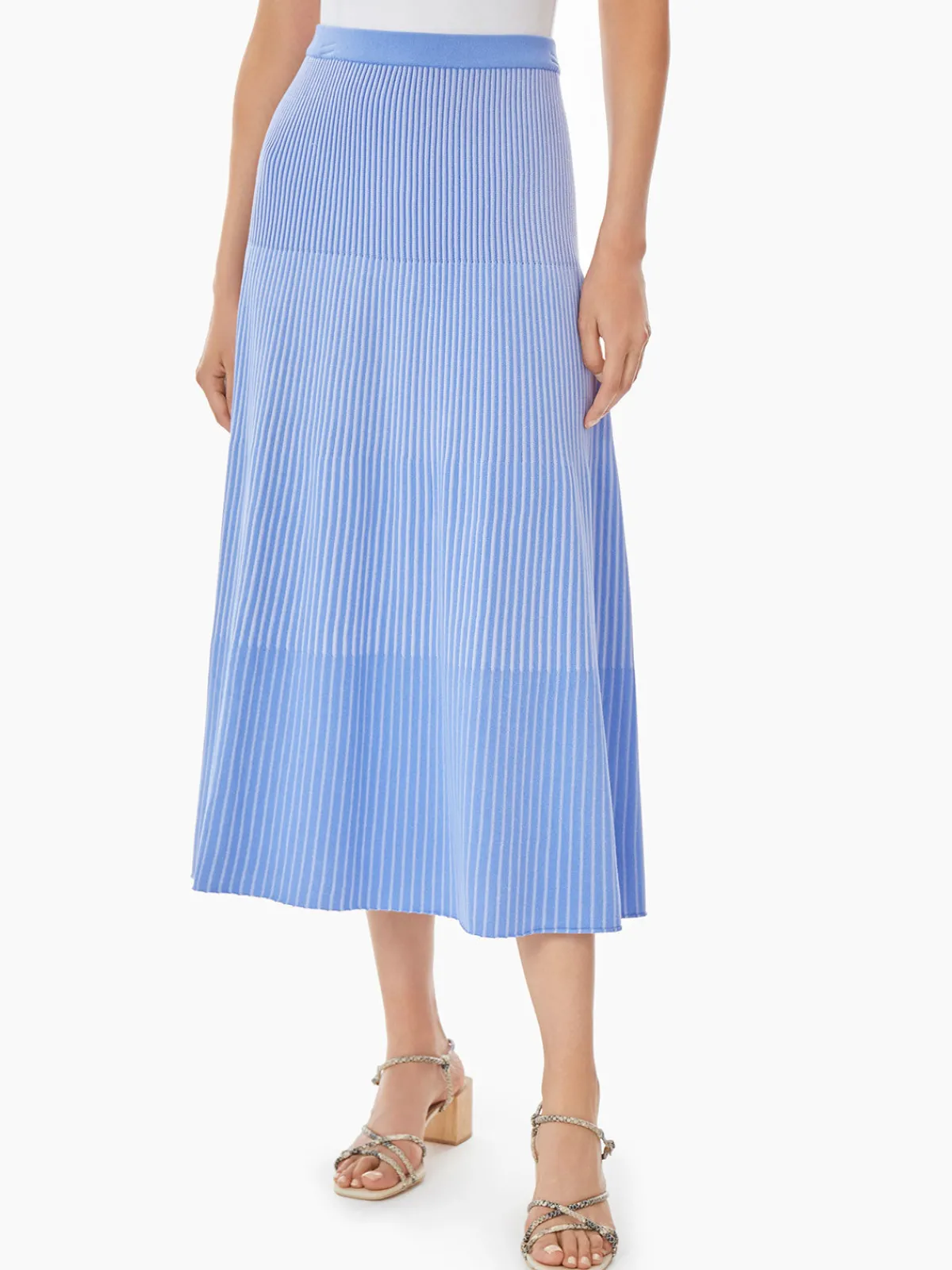 Skirts|Misook Multi-Stripe Soft Knit Midi Skirt RibbonBlue/IrisFlower