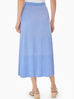 Skirts|Misook Multi-Stripe Soft Knit Midi Skirt RibbonBlue/IrisFlower