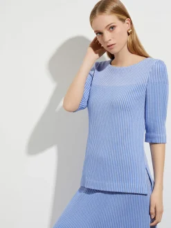 Tops & Tees|Misook Multi-Stripe Soft Knit Tunic RibbonBlue/IrisFlower