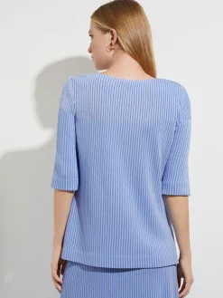 Tops & Tees|Misook Multi-Stripe Soft Knit Tunic RibbonBlue/IrisFlower