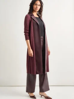 Jackets & Coats|Misook Notched Collar Long Mixed Media Jacket Mahogany