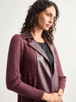 Jackets & Coats|Misook Notched Collar Long Mixed Media Jacket Mahogany