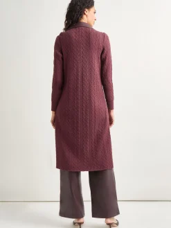 Jackets & Coats|Misook Notched Collar Long Mixed Media Jacket Mahogany