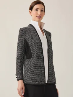 Jackets & Coats|Misook Open Neck Button Detail Blazer Black/White