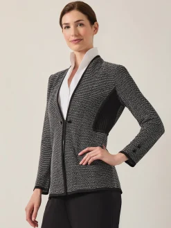 Jackets & Coats|Misook Open Neck Button Detail Blazer Black/White