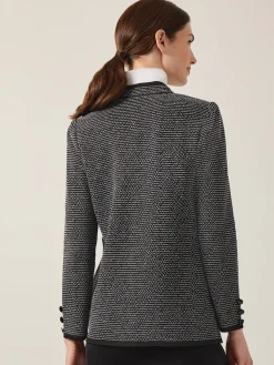 Jackets & Coats|Misook Open Neck Button Detail Blazer Black/White