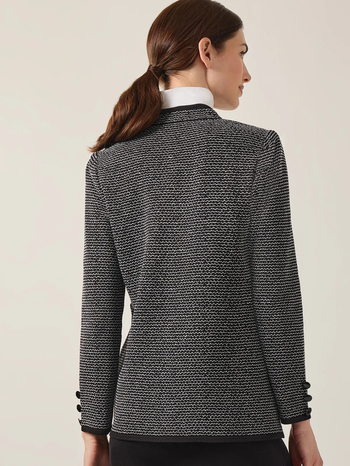 Jackets & Coats|Misook Open Neck Button Detail Blazer Black/White