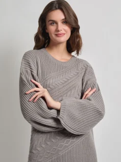 Dresses|Misook Oversized Cable Knit Wool Blended Sheath Maxi Dress Mink