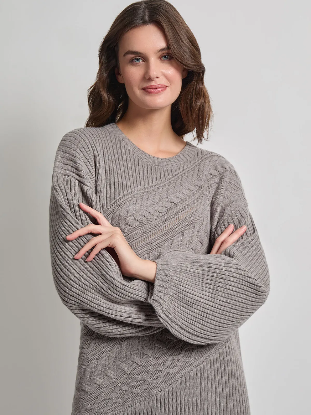 Dresses|Misook Oversized Cable Knit Wool Blended Sheath Maxi Dress Mink