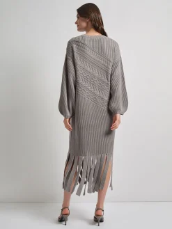 Dresses|Misook Oversized Cable Knit Wool Blended Sheath Maxi Dress Mink