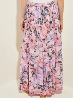 Skirts|Misook Pink Pleated Skirt - Floral Maxi Skirt | RosePetal/Macchiato/LavenderField/Spruce/Biscotti/White