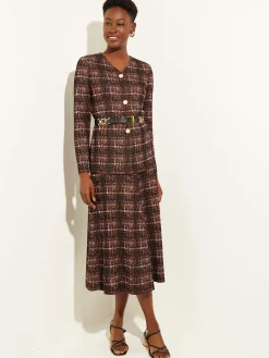 Jackets & Coats|Misook Plaid Button-Front Knit Jacket Mahogany/ItalianClay/Biscotti/Black