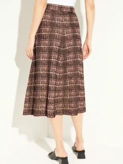 Skirts|Misook Plaid Knit A-Line Midi Skirt Mahogany/ItalianClay/Biscotti/Black
