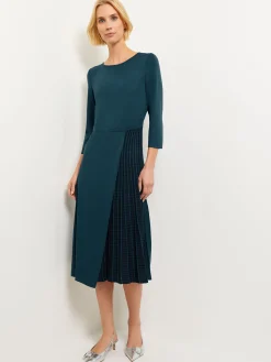 Dresses|Misook Pleated Contrast Panel Soft Knit Dress MarineTeal/Black