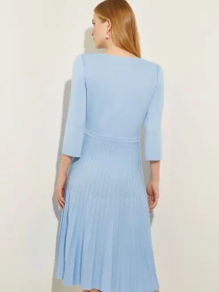 Dresses|Misook Pleated Contrast Panel Soft Knit Dress CirrusBlue/White