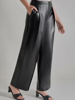 Pants & Shorts|Misook Pleated Straight Leg Vegan Leather Pants Black