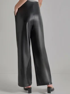 Pants & Shorts|Misook Pleated Straight Leg Vegan Leather Pants Black