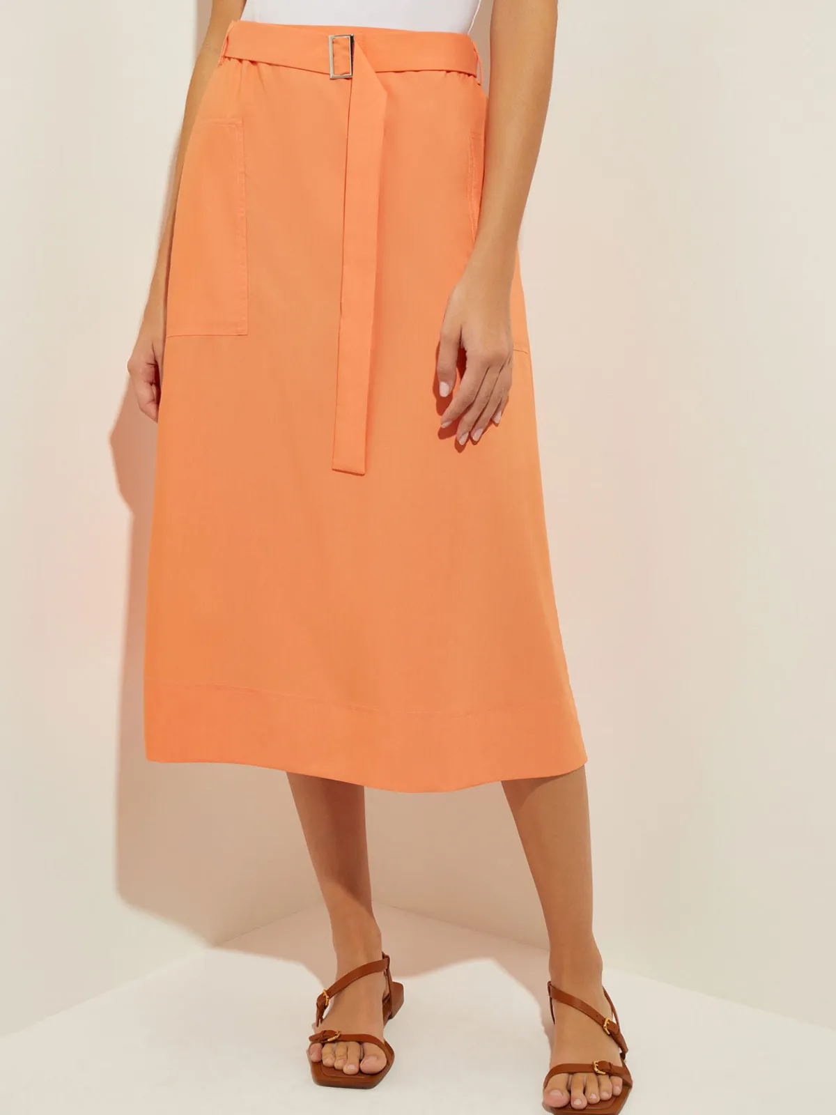 Skirts|Misook Pocketed Poplin A-Line Midi Skirt CitrusBlossom