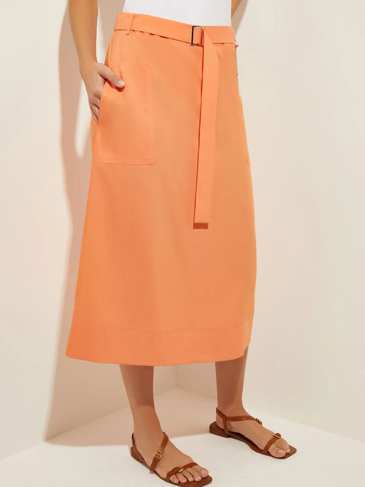 Skirts|Misook Pocketed Poplin A-Line Midi Skirt CitrusBlossom