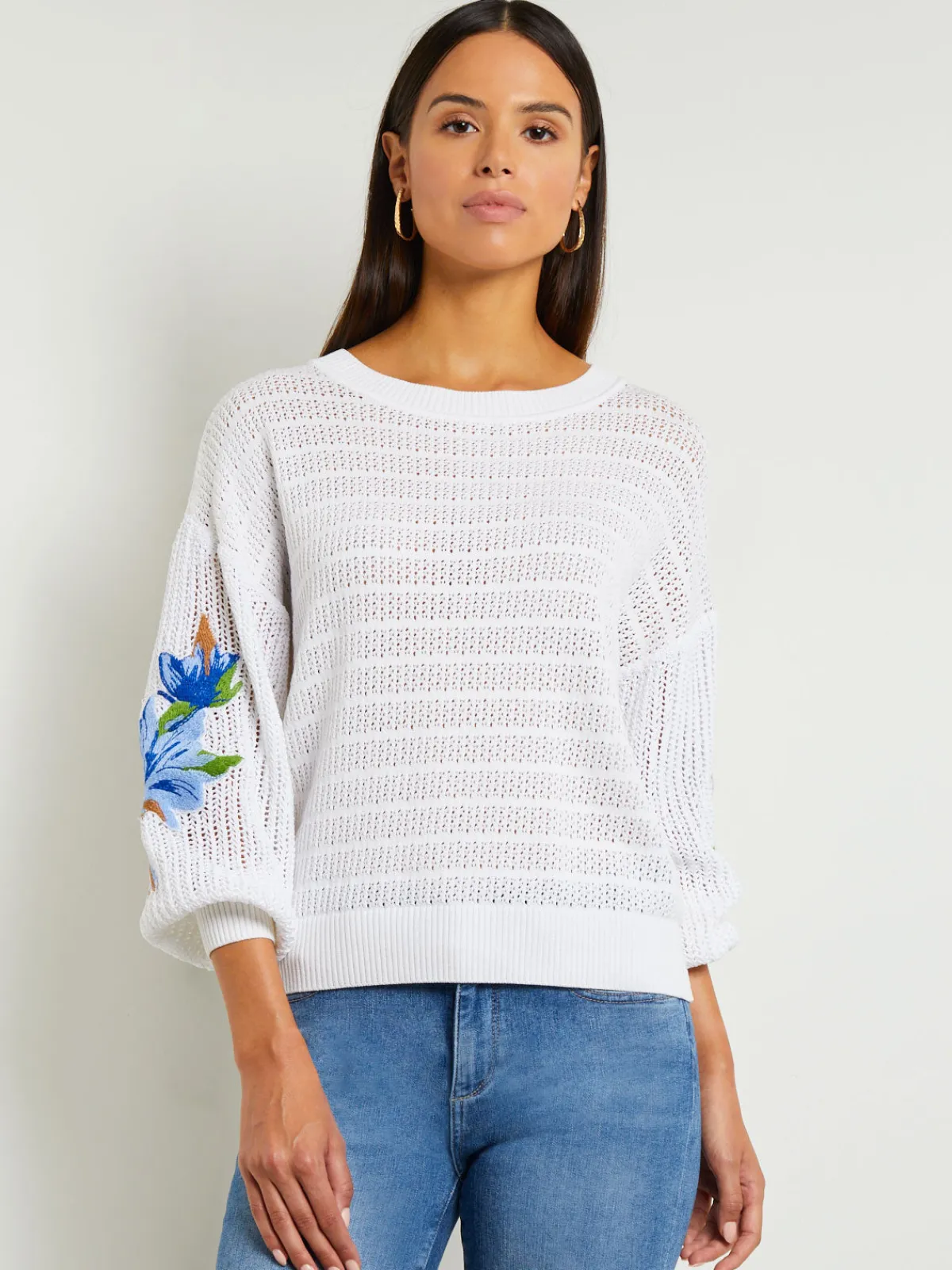 Tops & Tees|Misook Pointelle Top - Balloon Sleeve Sweater | White/SatinSky/CirrusBlue/MatisseGreen/ItalianClay