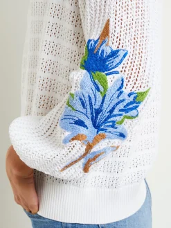 Tops & Tees|Misook Pointelle Top - Balloon Sleeve Sweater | White/SatinSky/CirrusBlue/MatisseGreen/ItalianClay