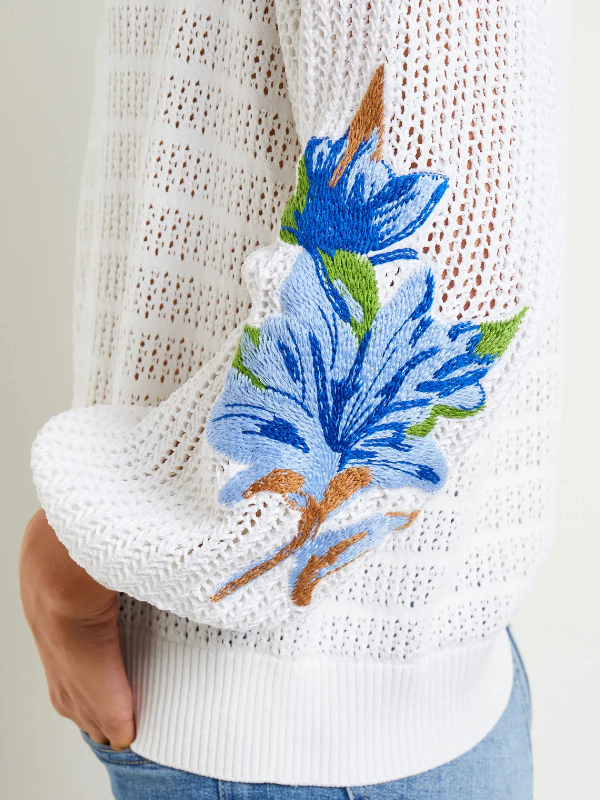 Tops & Tees|Misook Pointelle Top - Balloon Sleeve Sweater | White/SatinSky/CirrusBlue/MatisseGreen/ItalianClay