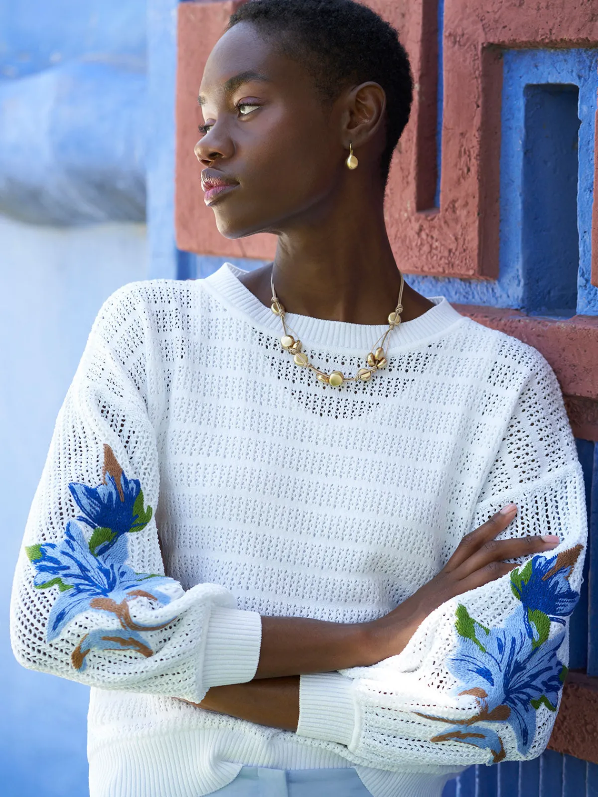 Tops & Tees|Misook Pointelle Top - Balloon Sleeve Sweater | White/SatinSky/CirrusBlue/MatisseGreen/ItalianClay