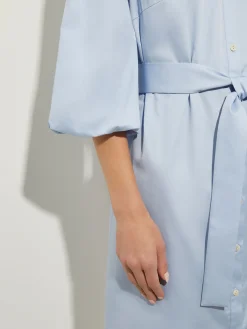 Dresses|Misook Puff Sleeve Cotton Midi Shirtdress CirrusBlue